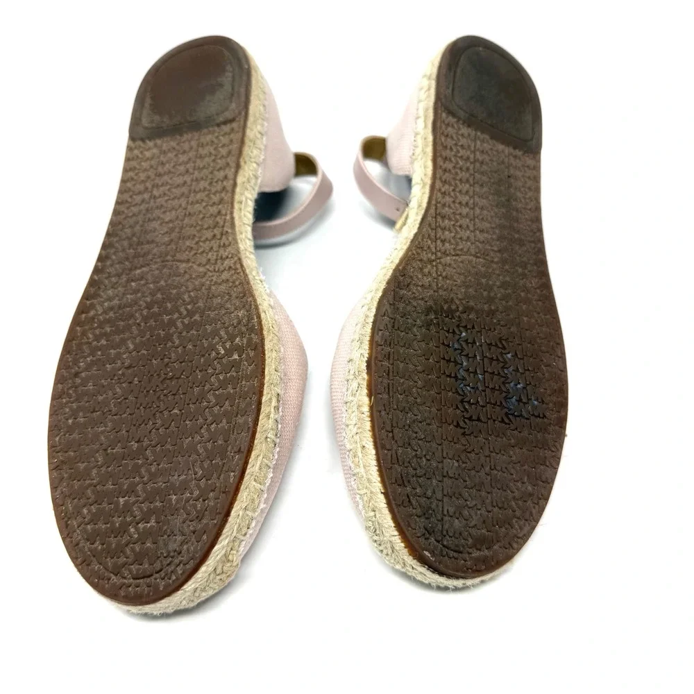 Michael Kors Womens Blush Pink Canvas Ankle Strap Espadrille Flats MK Logo 7M